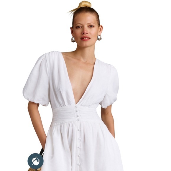 Anthropologie Katrina Button down Front mini White Linen Blend Summer S NWOT - Picture 2 of 11